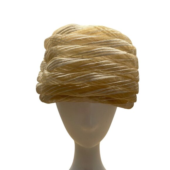 Vintage Gold Mesh Turban Hat Union Made In USA 1950s Style Elegant Womens Access - Picture 1 of 7